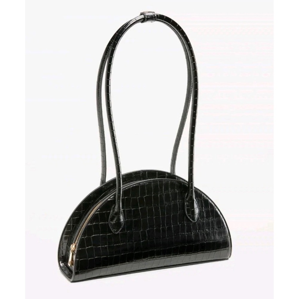Old Navy Faux-Croc Half-Moon Shoulder Bag Black Embossed Crescent Purse NEW